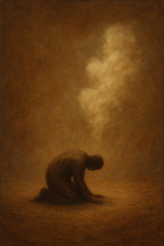 Motivational Quotes Urdu | Islamic Poetry A painting depicting a man kneeling in dirt, symbolizing resilience and determination, with Urdu motivational quotes.