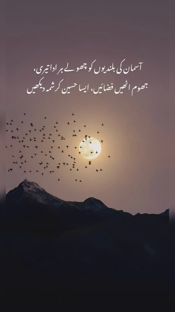 motivational urdu poetry moon birds over mountains night sky inspiration background