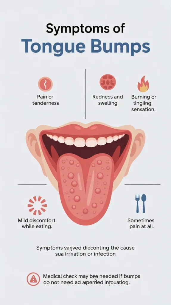 tongue bumps symptoms pain redness swelling burning sensation medical illustration guide