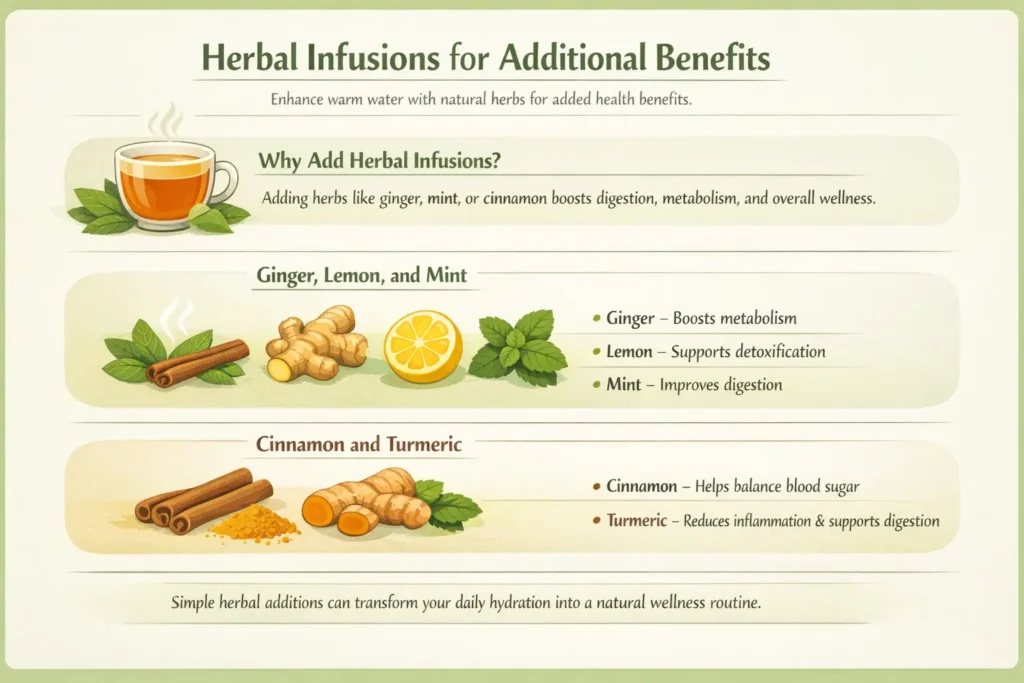 herbal infusions with warm water benefits ginger lemon mint cinnamon turmeric for digestion and detox