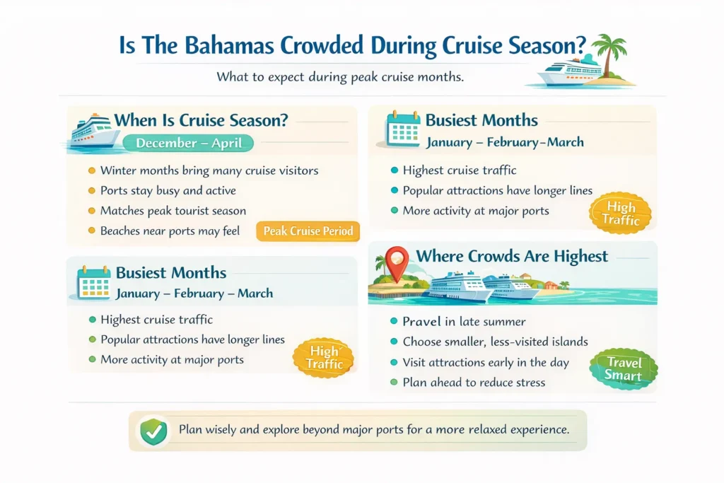 is the bahamas crowded during cruise season infographic showing busiest months crowds and travel tips