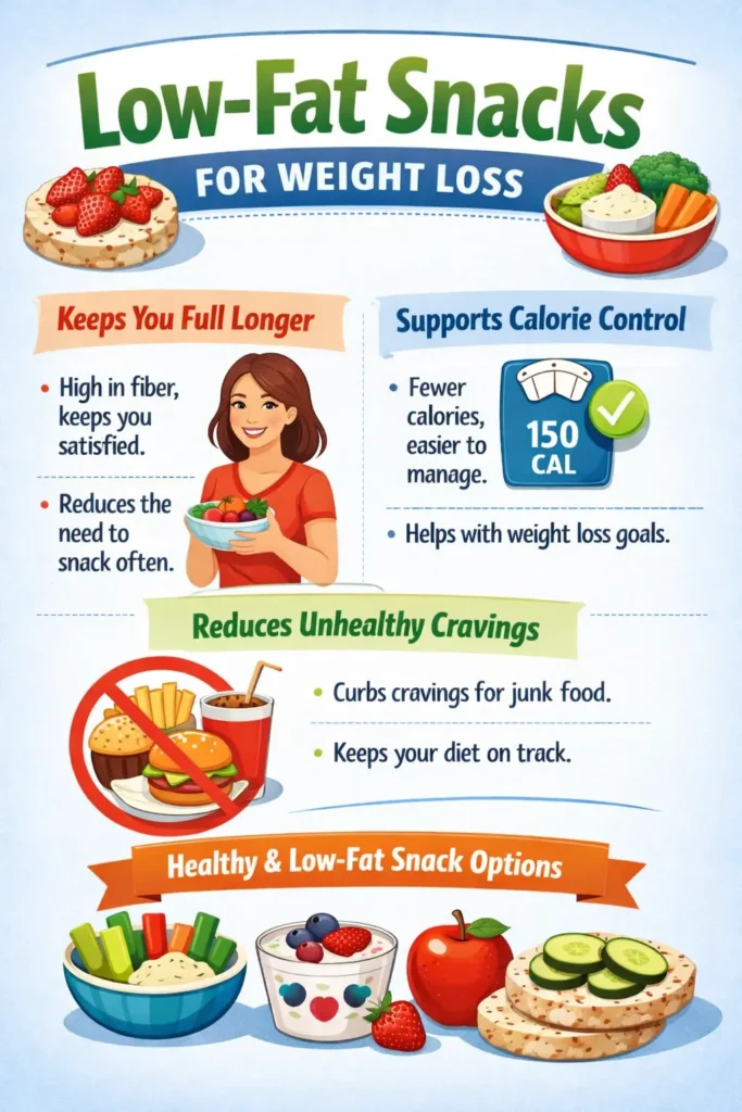 low fat snacks for weight loss healthy options fiber rich foods yogurt fruits veggies calorie control cravings guide.webp