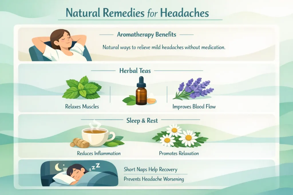 natural remedies for headaches aromatherapy herbal teas sleep rest relief tips for mild headache treatment
