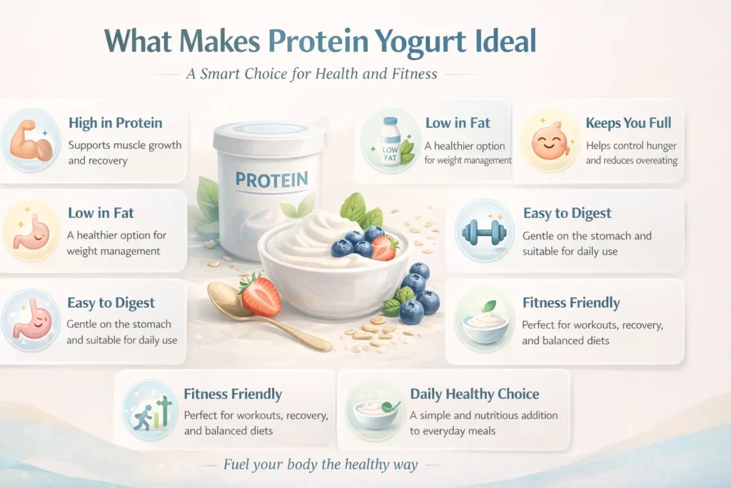 What Makes Protein Yogurt Ideal - Power Up Daily protein yogurt benefits with fresh fruits high protein low fat healthy fitness food for daily diet and weight management