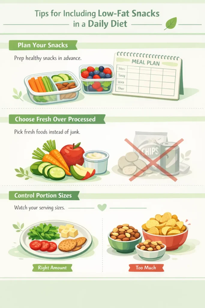 tips for including low fat snacks daily diet meal prep fresh foods portion control healthy eating guide.webp