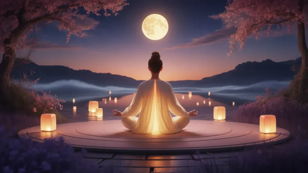 urdu poetry about spiritual journey person praying under moonlight inner peace divine connection.webp