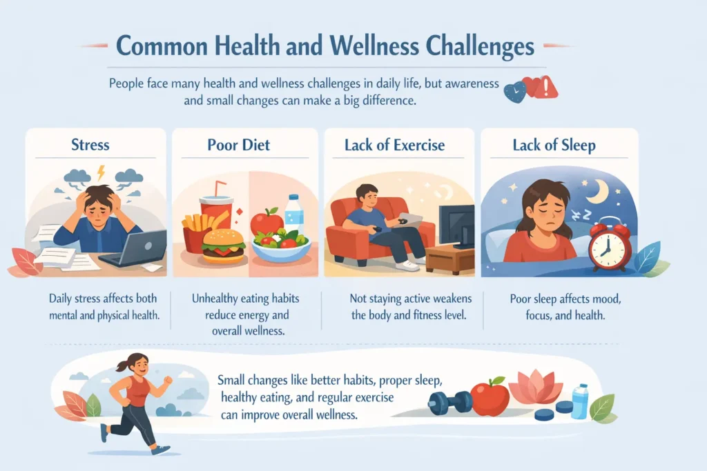 what is health and wellness common challenges stress poor diet lack of exercise and sleep problems guide