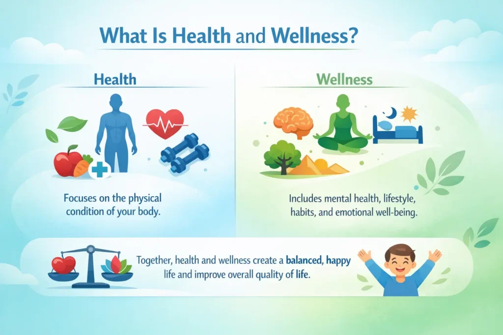 What Is Health and Wellness - Healthy Living what is health and wellness infographic showing physical health vs mental wellbeing and balanced life.webp