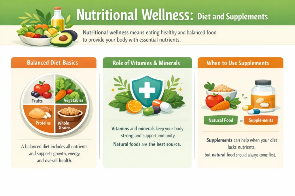 what is health and wellness nutritional wellness balanced diet vitamins minerals and supplements guide