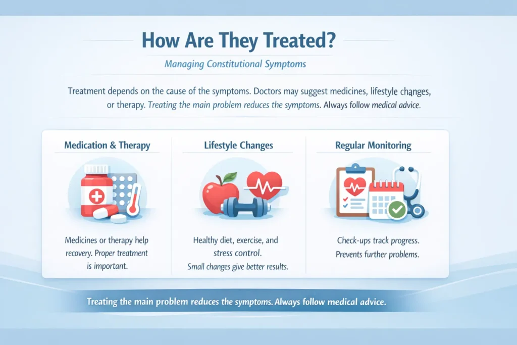 how are constitutional symptoms treated medication therapy lifestyle changes regular monitoring healthcare infographic
