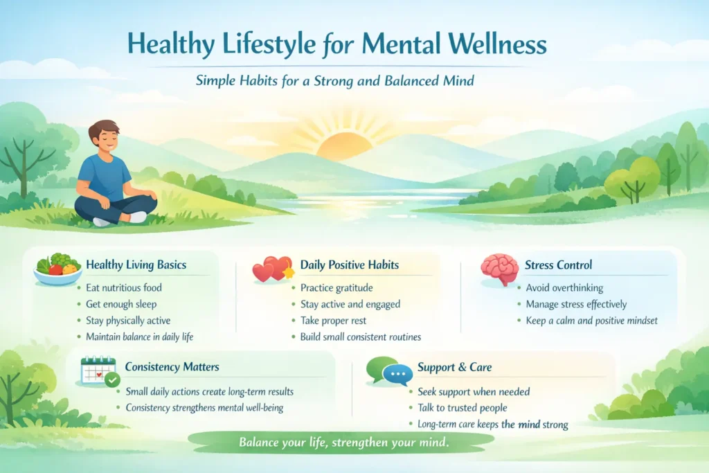 Understanding Mental Health and Wellness - Care Yourself man meditating in nature with sunrise and healthy habits for mental wellness lifestyle balance