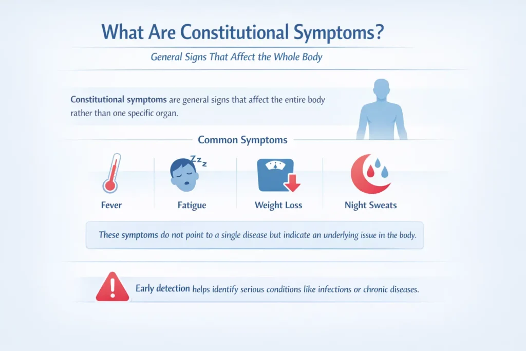 what are constitutional symptoms fever fatigue weight loss night sweats general body signs explained infographic.webp
