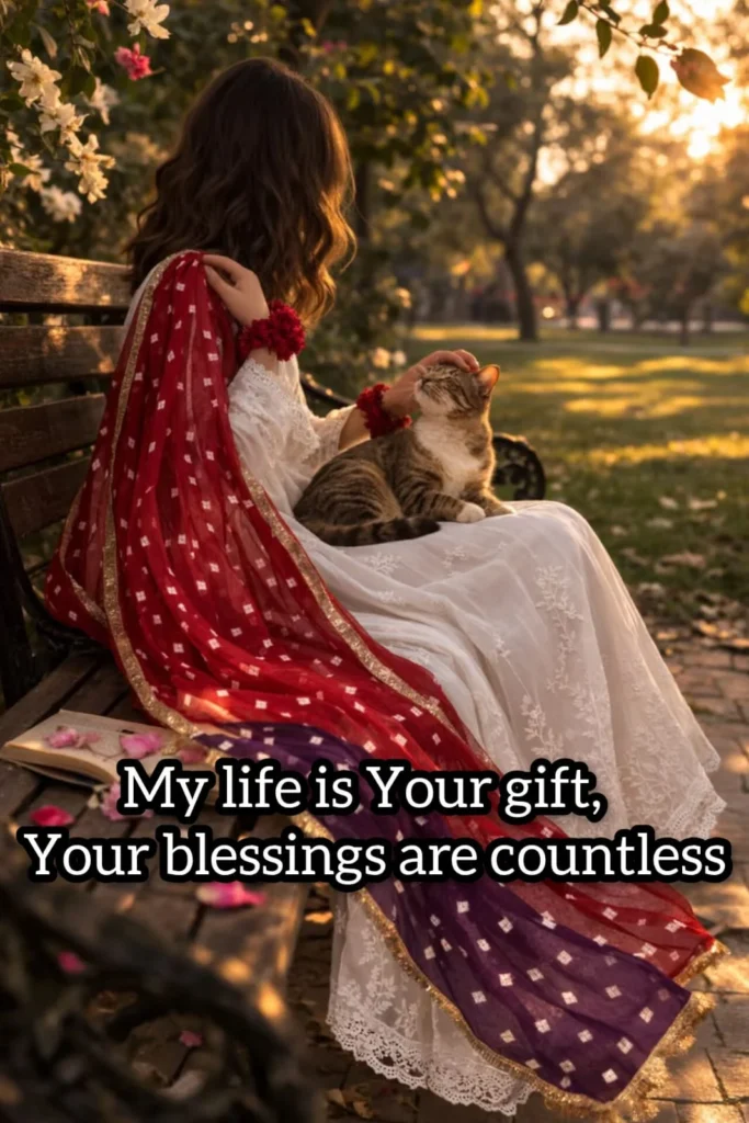 girl traditional dress park sunset my life is your gift your blessings are countless