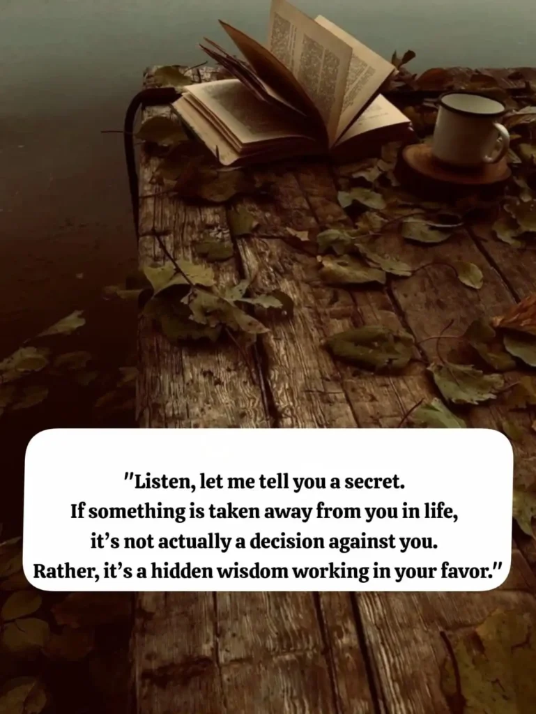 hidden wisdom quote listen let me tell you a secret open book on wooden table with autumn leaves