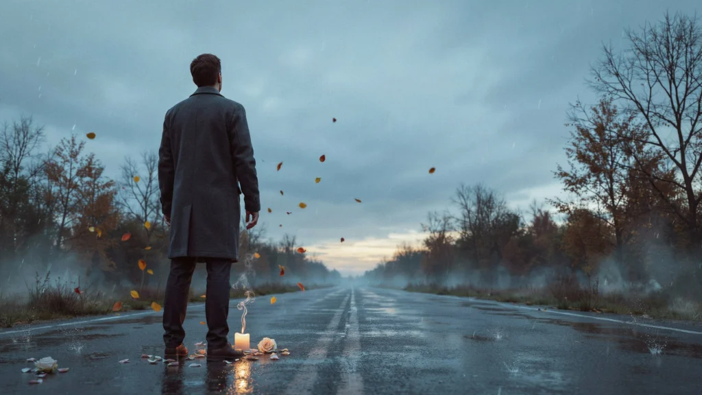 lonely man standing on empty road with candle and rose umeed ka diya bujh gaya sad urdu poetry heartbreak