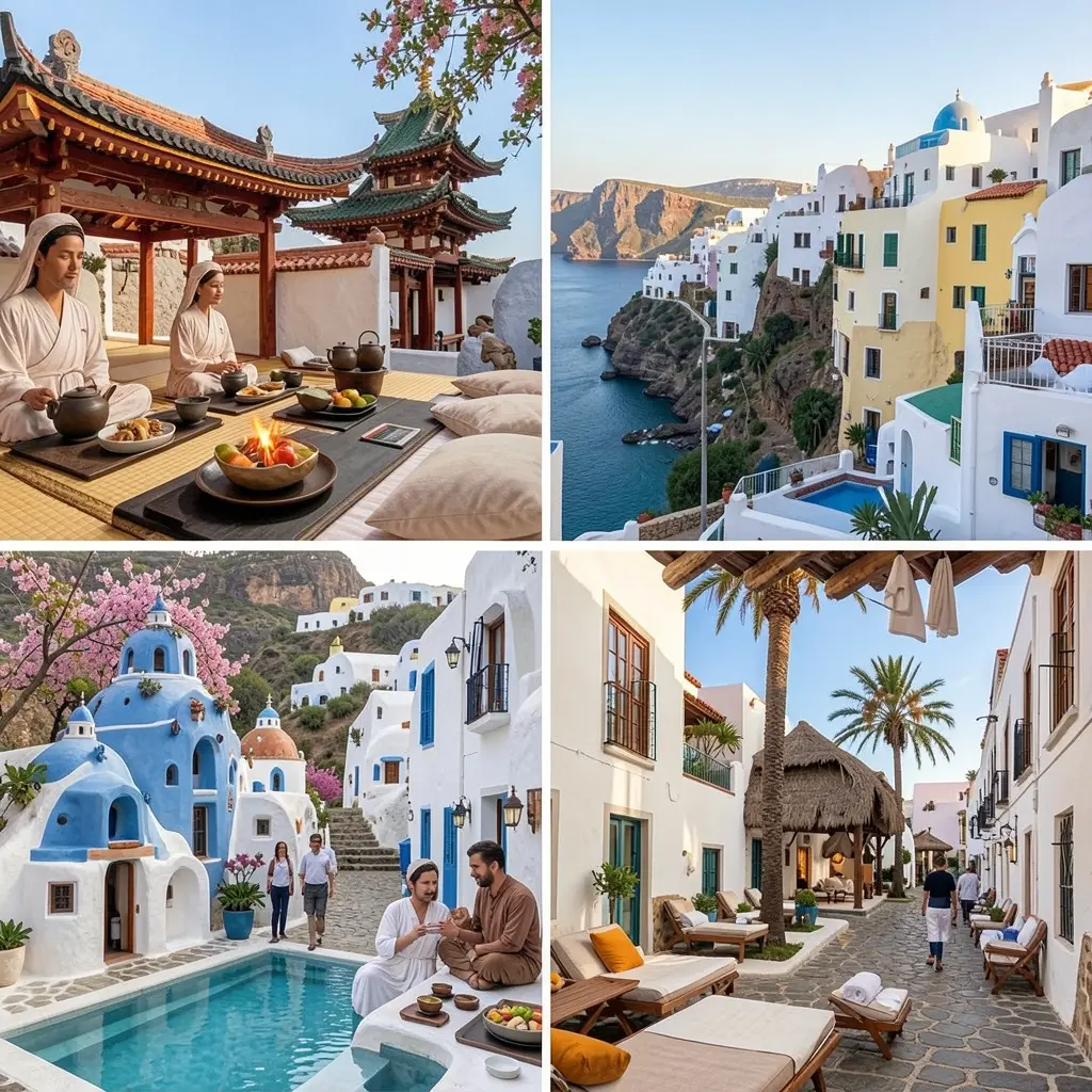 luxury solo travel destinations kyoto santorini tea ceremony coastal villas