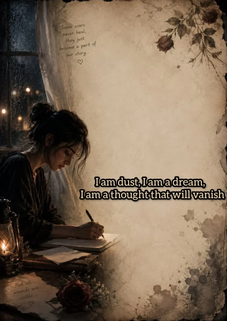 woman writing candlelight night i am dust i am dream thought that will vanish poetry