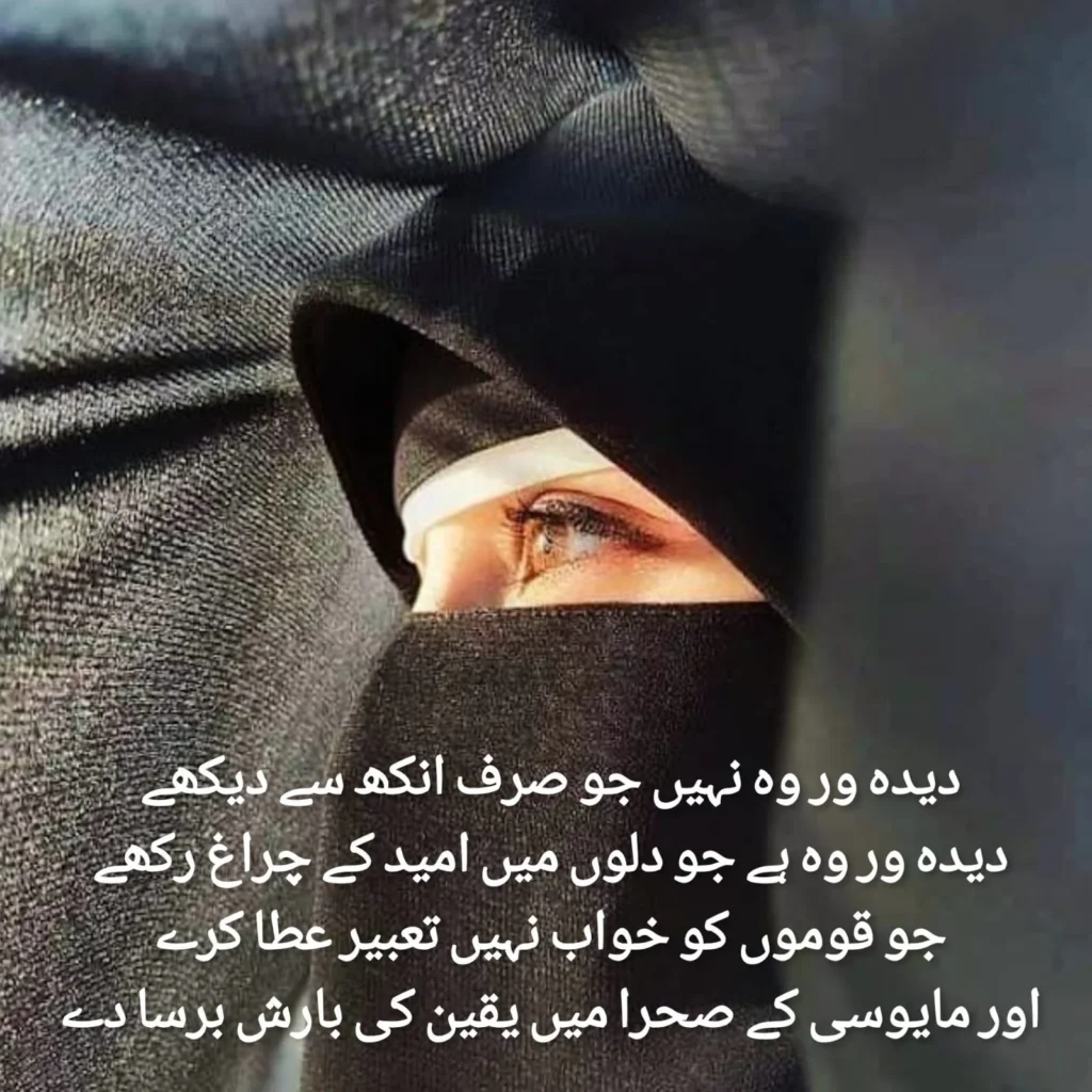 iqbal-poetry-hope-eye-behind-niqab.webp — woman's eye through niqab representing deeda-war in iqbal poetry