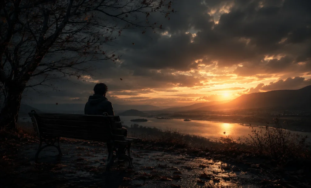 judai shayari man bench river sunset (1)