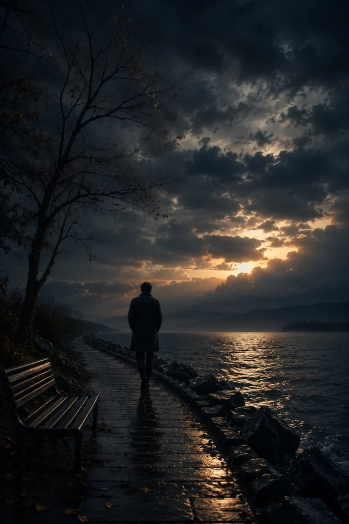 judai shayari man walking lake sunset