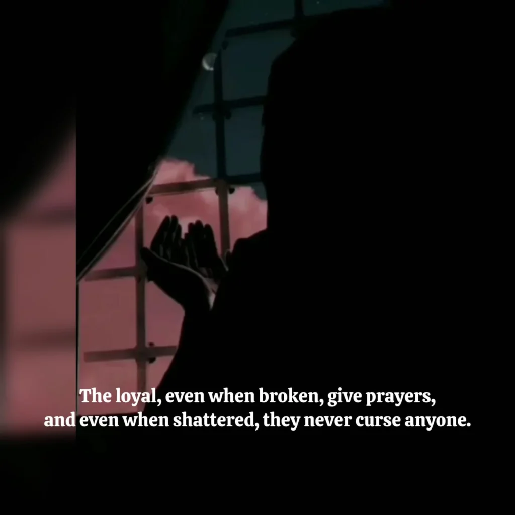 poem about broken trust with two silhouetted hands raised in prayer through a window, glowing pink clouds and moon in the sky