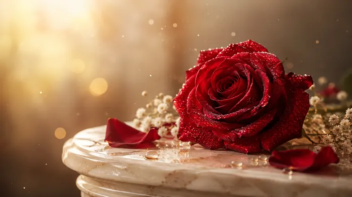 A red rose close-up on marble
