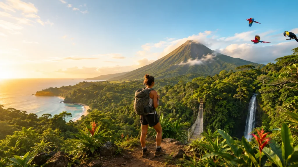 solo female traveler hiking arenal volcano costa rica