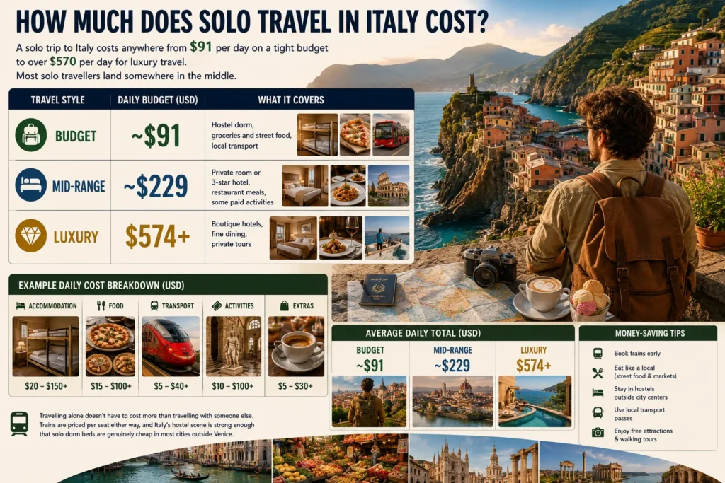 solo travel italy cost budget breakdown infographic