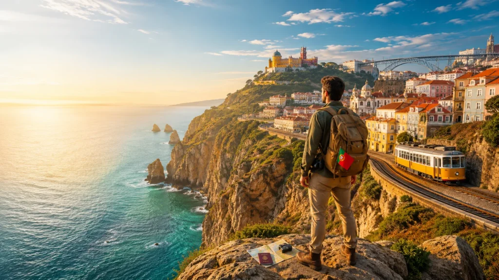 solo traveler admiring lisbon and sintra skyline on a scenic solo travel portugal trip