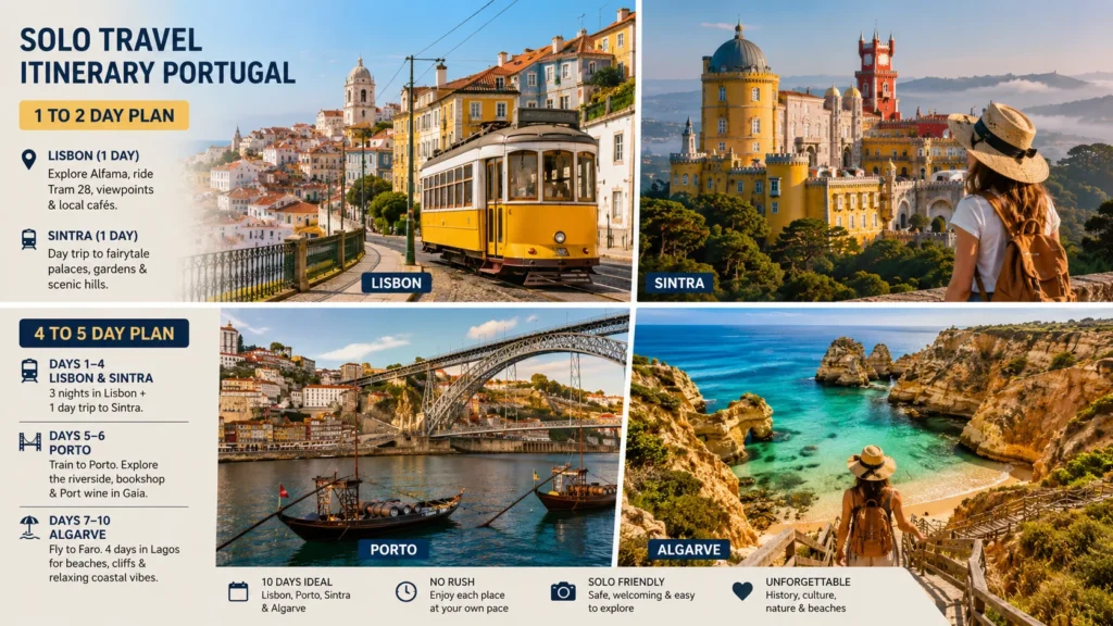 solo travel portugal itinerary covering lisbon sintra porto and algarve over ten days