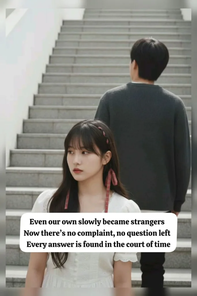 english poetry even our own became strangers couple walking apart on stairs