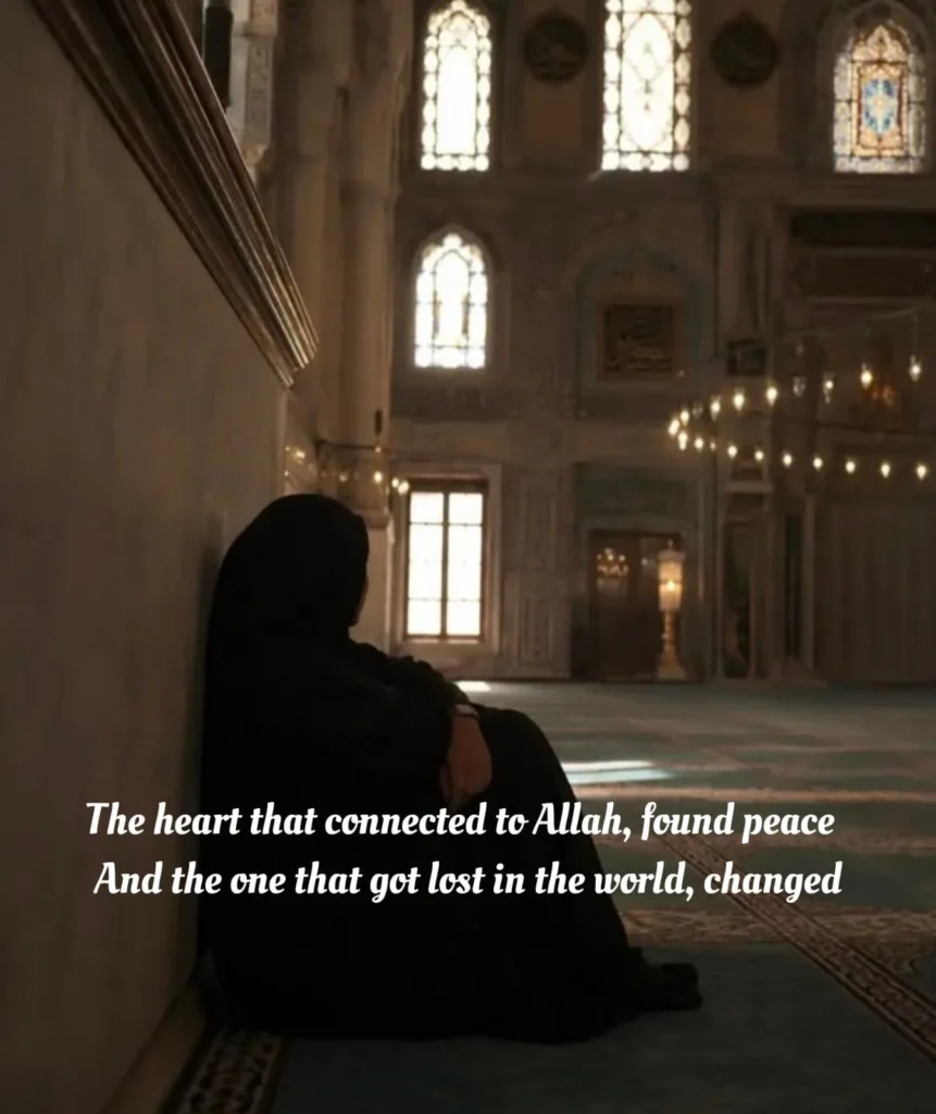 english poetry heart connected to allah found peace woman sitting in mosque