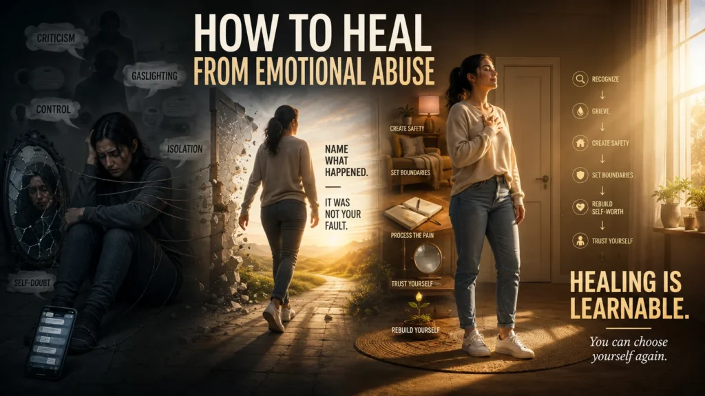 woman walking toward the light showing how to heal from emotional abuse and rebuild trust