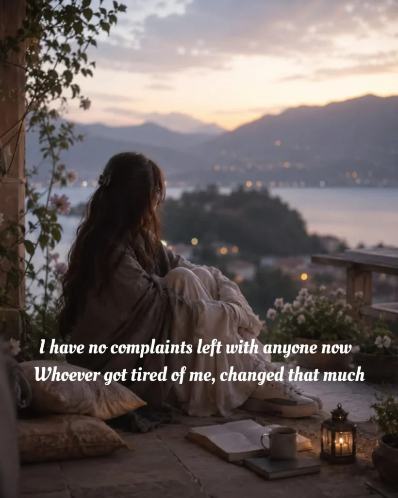 english poetry i have no complaints left girl sitting on terrace at sunset