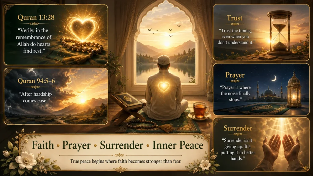 inner peace quotes from quran verses on faith prayer surrender and trust at golden sunset