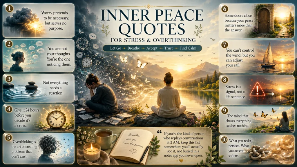 inner peace sayings infographic to calm mind reduce stress and find stillness daily