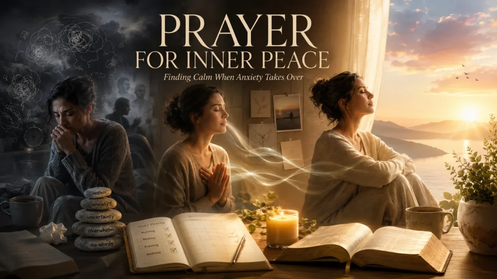Three stage journey showing how a prayer for inner peace gradually eases daily anxiety