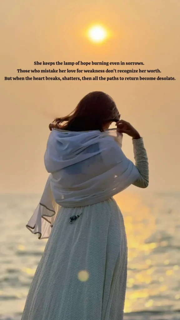 woman in white dress standing by sea at sunset reflecting quiet loyalty and hope