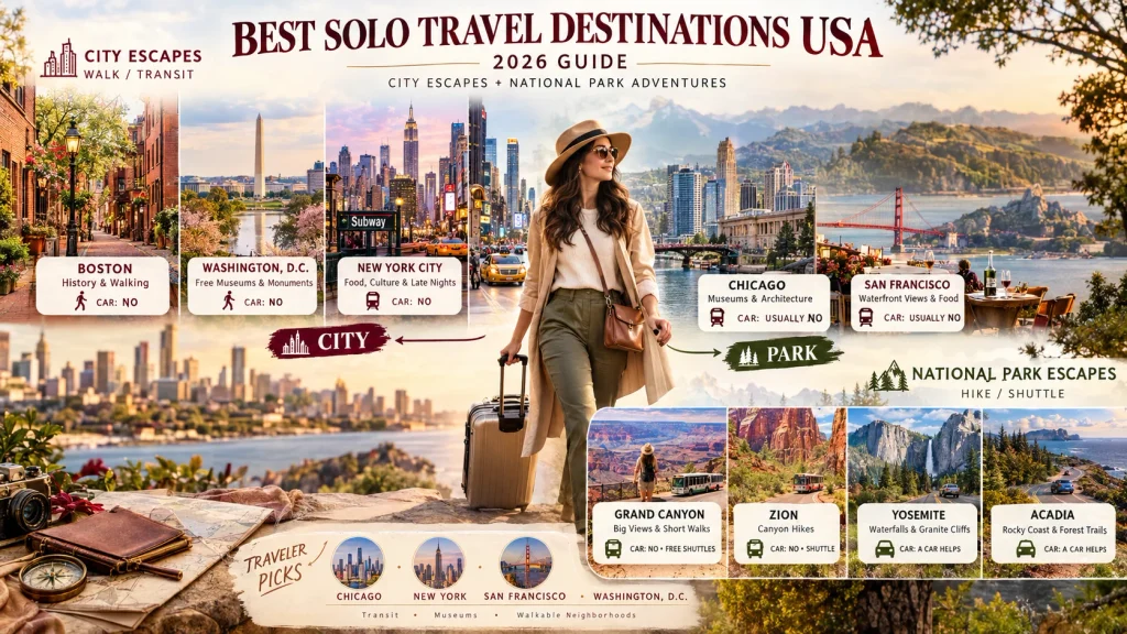 best solo travel destinations usa guide featuring top cities and national parks for 2026
