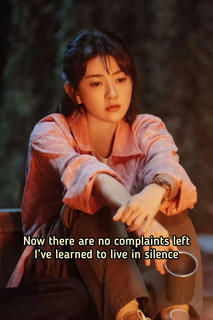 woman sitting calmly with no complaints left, poetry about giving up and choosing silence