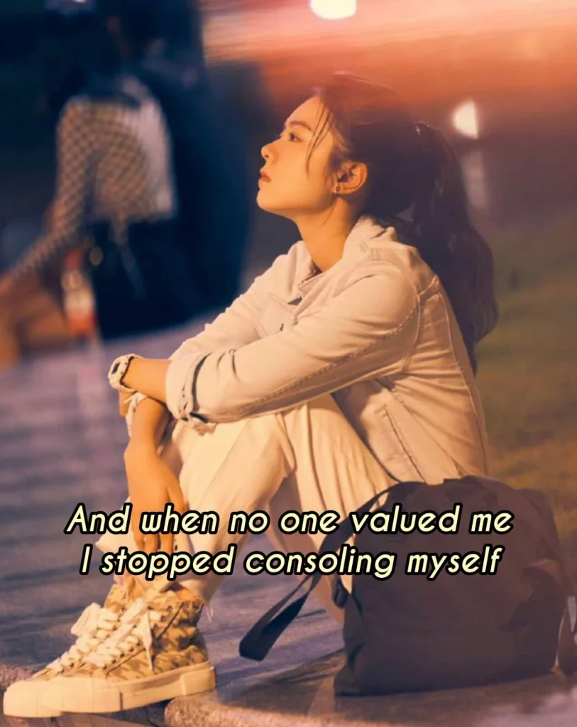 girl looking up at the sky comforting herself, poetry about giving up on people and valuing yourself