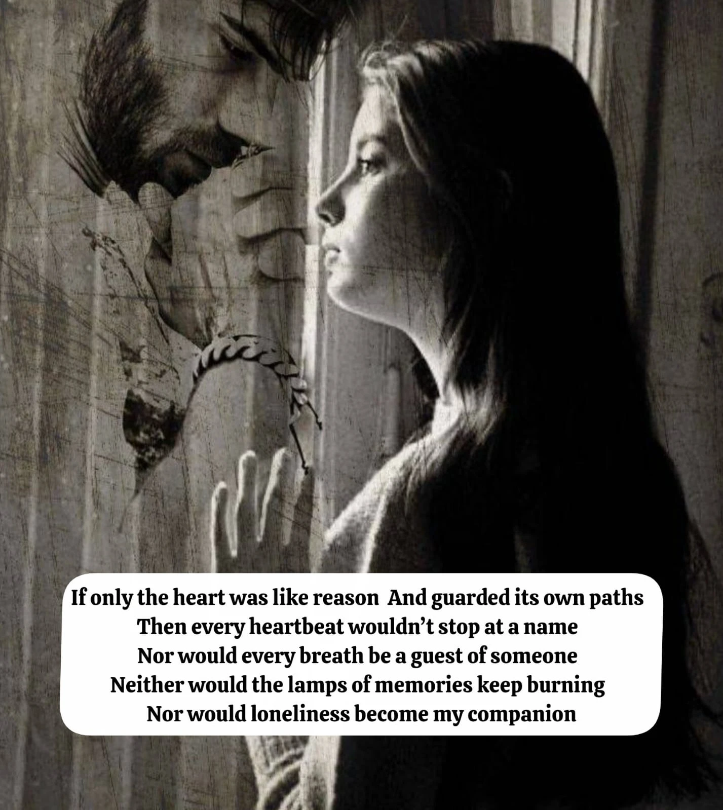 Couple silhouette by window showing heart like reason love poem