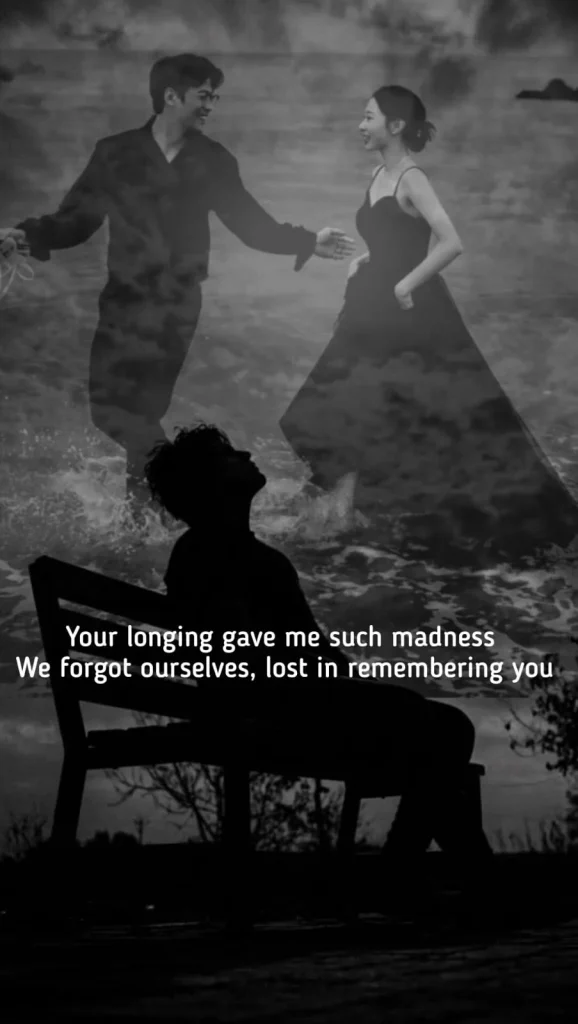khud ko khona ishq mein — man sitting alone on a bench remembering a couple lost to time by the sea