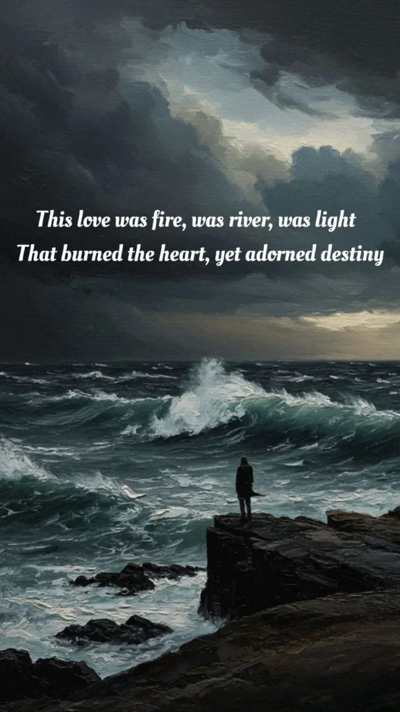 khud ko khona ishq mein — man standing alone on a cliff before a stormy crashing sea