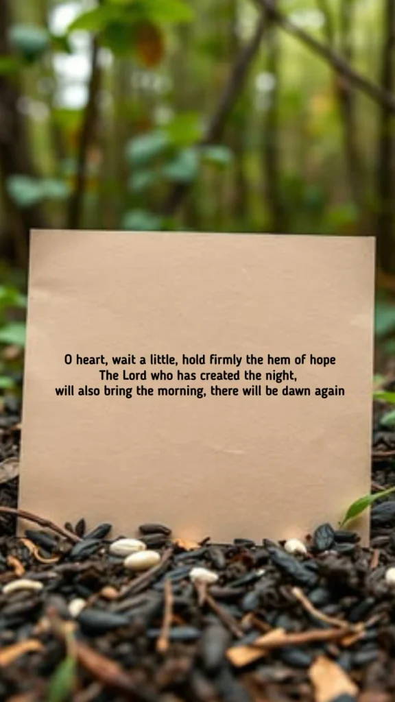 sabr poetry quote about hope written on a paper note placed in a forest