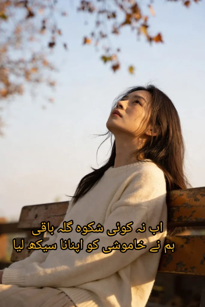girl looking up at the sky choosing silence, urdu poetry about giving up complaints and accepting peace