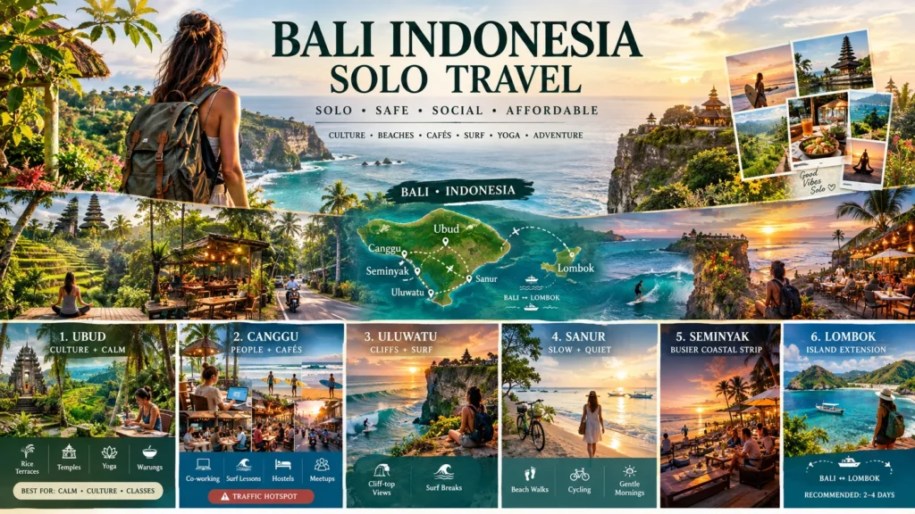 woman with backpack overlooking bali cliffs and ocean in a bali solo travel guide