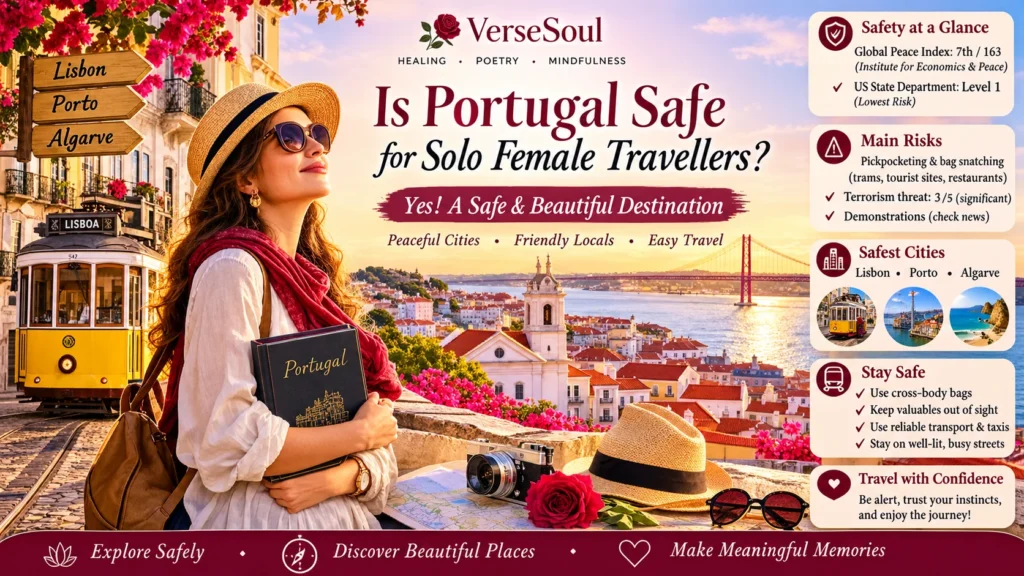 for-solo-female-travellers.webp solo woman in sun hat beside lisbon tram, is portugal safe for solo female travellers