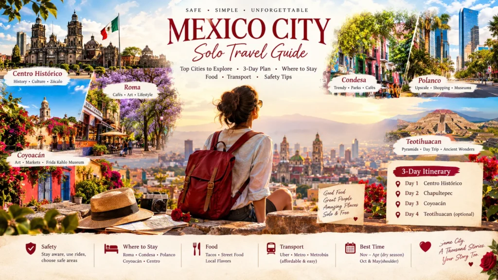 woman with red backpack overlooking skyline in mexico city solo travel guide and itinerary