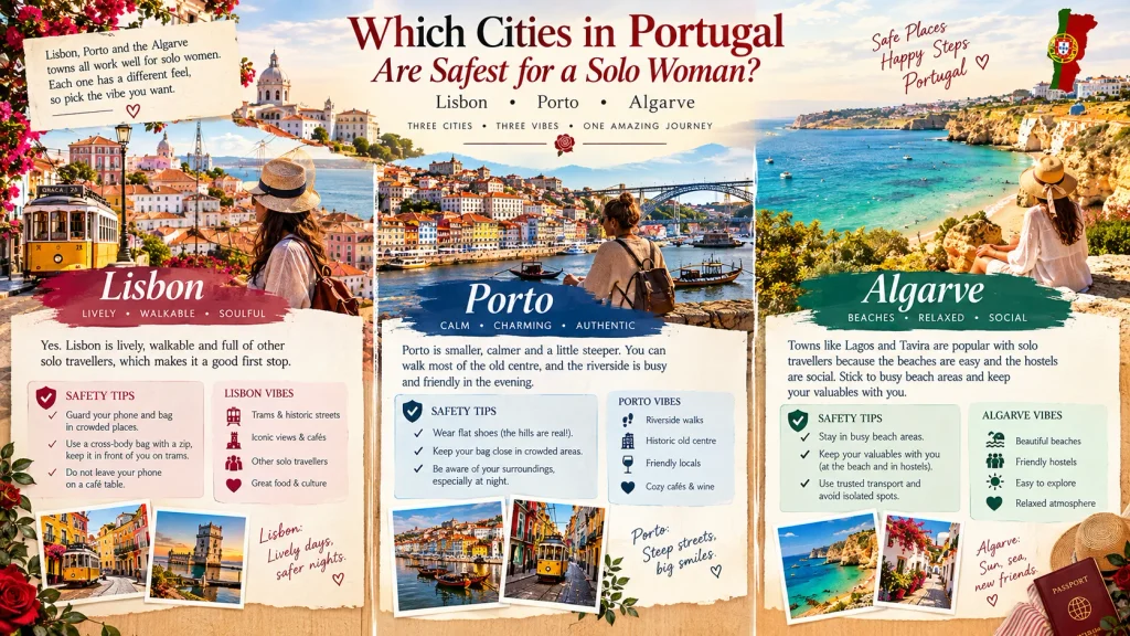 lisbon, porto and algarve compared as safe cities in portugal for solo female travellers